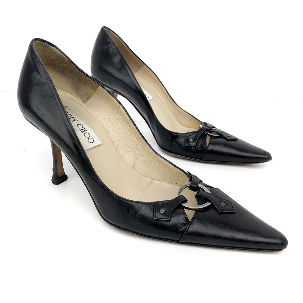 Jimmy Choo Black Smooth Leather Pointy Toe Pumps